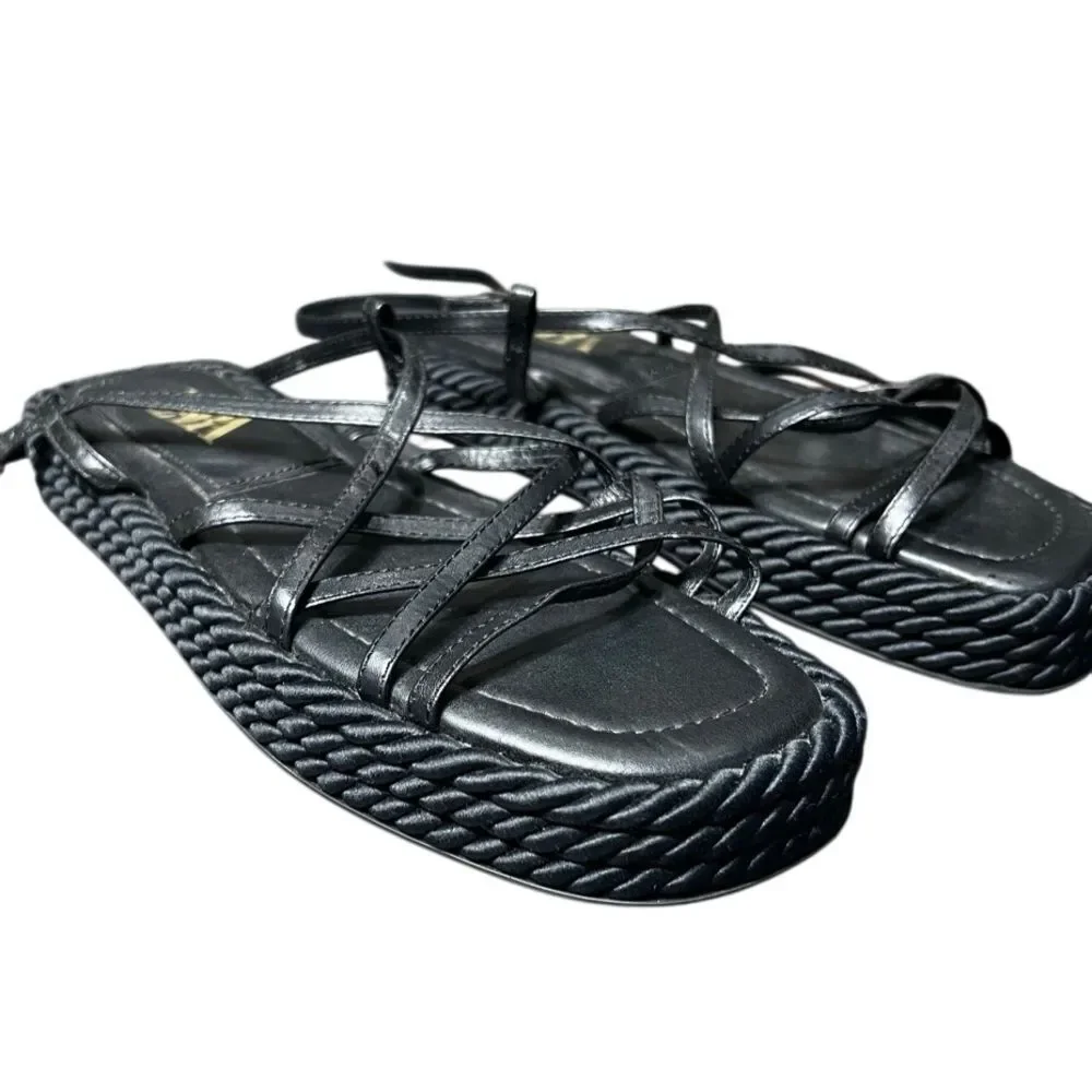 Zara black leather rope platform sandals Size 40 - Picture 7 of 13